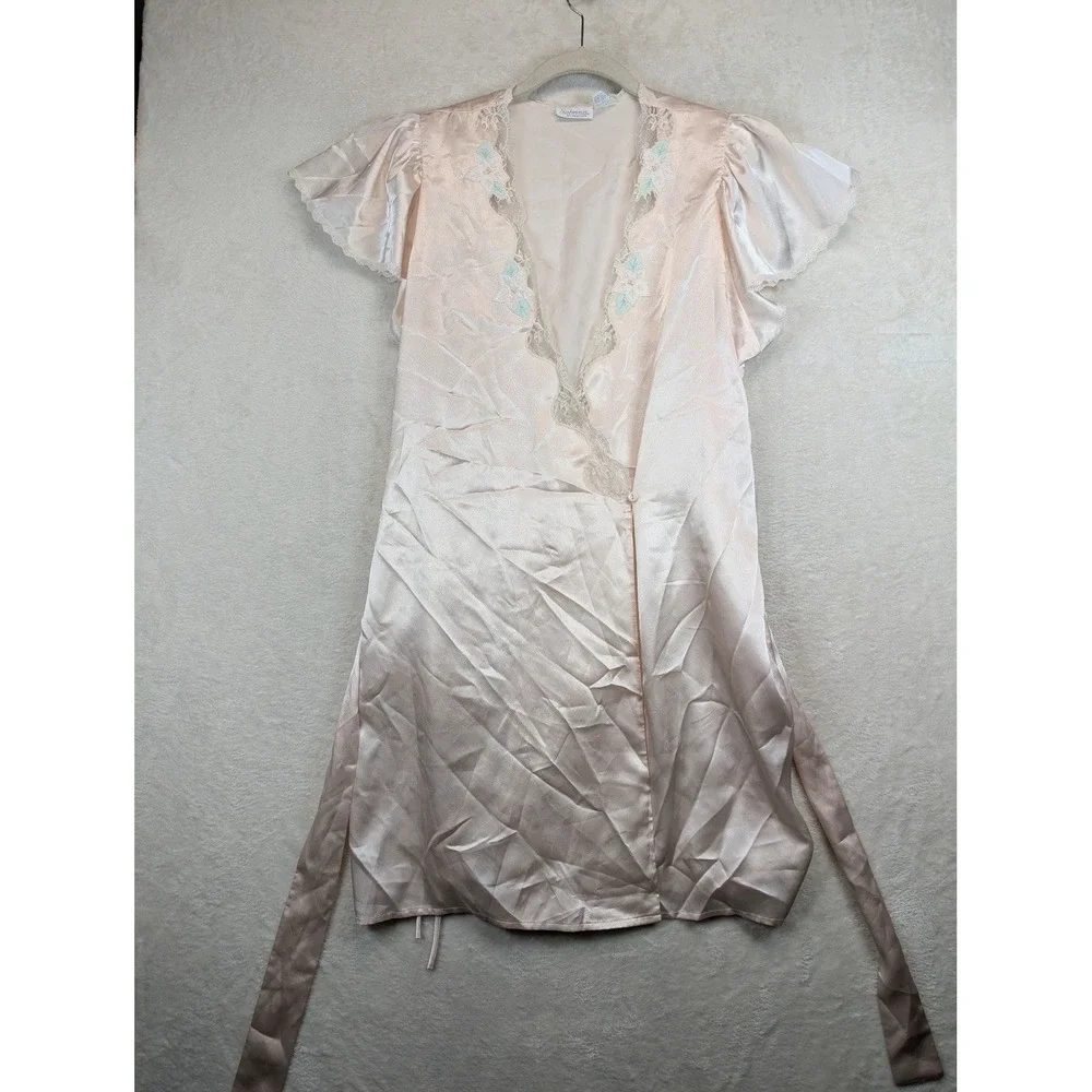 VTG Soft Moments NY women's M floral lace Pink long Sleeve Nightgown nylon maxi